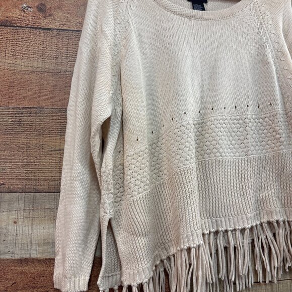 Beige Fringe Hem Knit Sweater By Central Park West - S - Picture 4 of 6